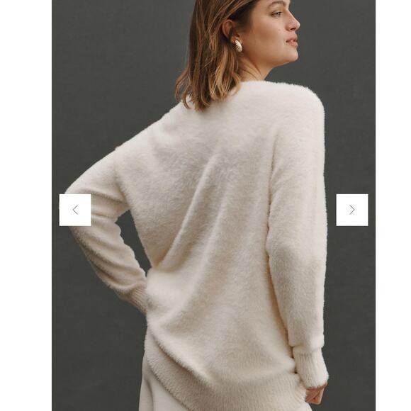 Anthropologie Oversized‎ Deep V-Neck Eyelash Tunic Ivory Sweater Size Large - Picture 4 of 11